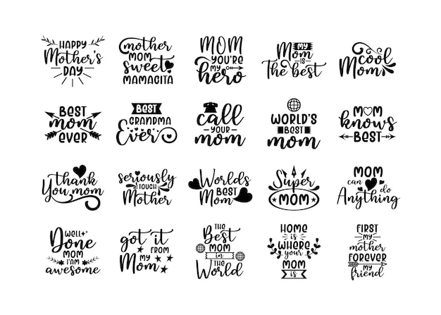 Mothers day quotes lettering vector bundle