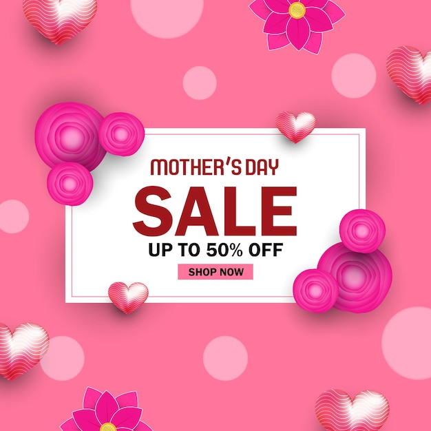 Mothers Day Sale background flowers with hearts