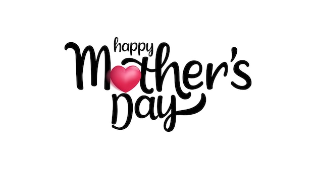 Mothers Day Simple Typography or Calligraphy Lettering With Love Heart Ornaments