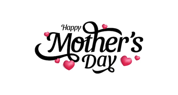 Mothers Day Simple Typography or Calligraphy Lettering With Love Heart Ornaments