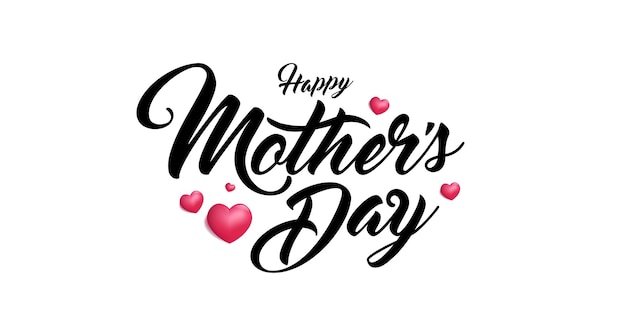 Mothers Day Simple Typography or Calligraphy Lettering With Love Heart Ornaments