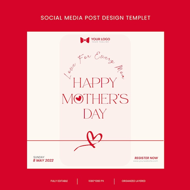 Vettore banner rosso speciale per la festa della mamma o tempio di design dei post sui social media