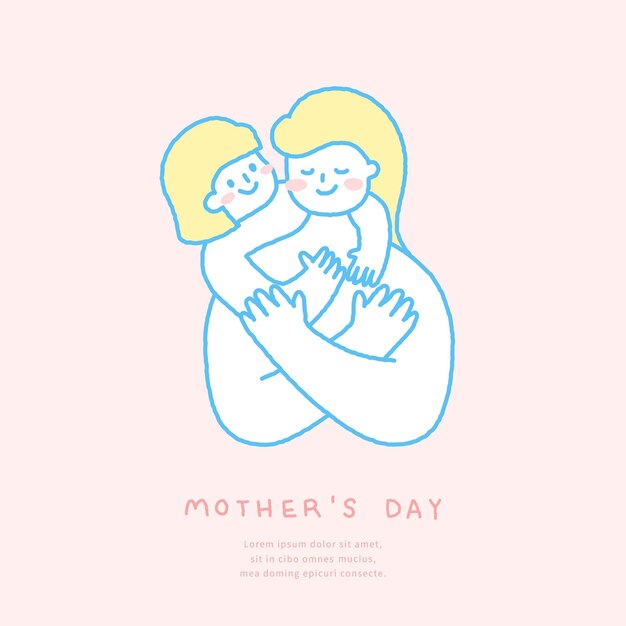Vector mothers day template with mother and child illustration