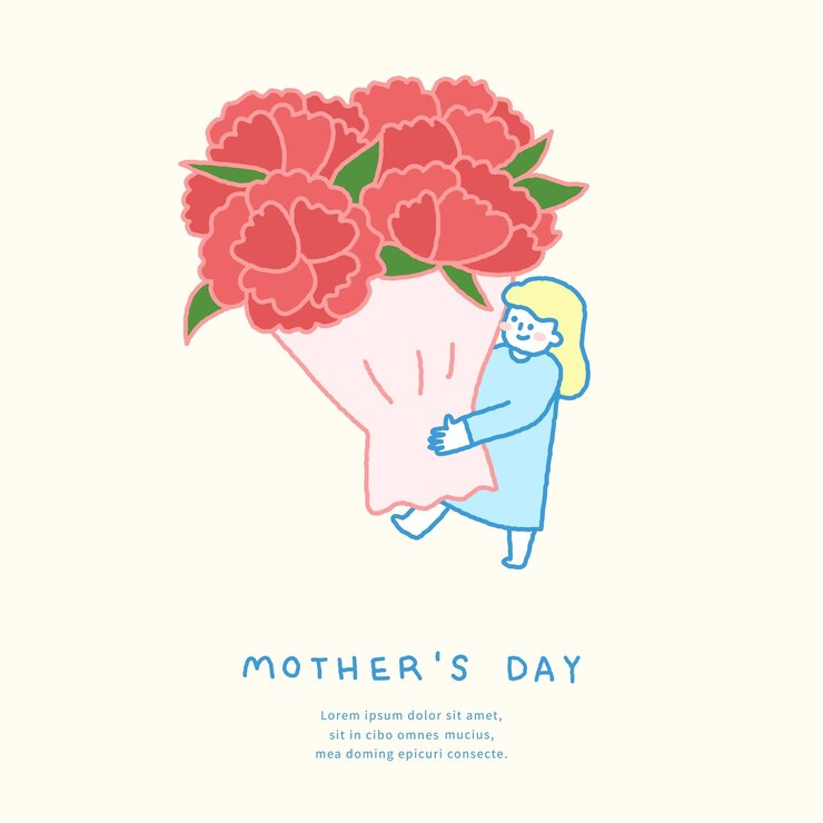 Vector 어머니가 카네이션 꽃받침을 들고 있는 어머니의 날 템플릿