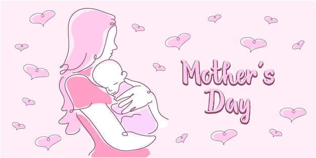 Vector mothers day vector illustration of a mom with her son concept of a woman carrying her baby mother