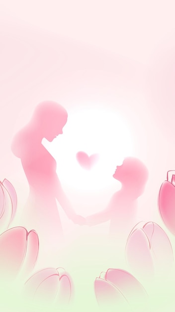 mothers day vertical illustration mother and child surrounded by tulips