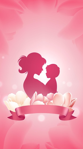 mothers day vertical illustration streamers flower mother holding baby