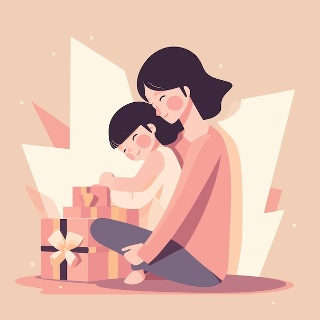 mothers day woman with child and gift