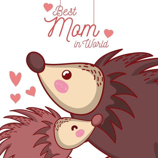 Vector mothers message card with animals cartoons