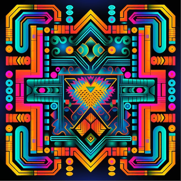 Vettore motivo tribale cyan messicano etnico neon tessile indiano boho ornamento stampa afroamericano azteco