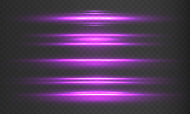 Motion effect moving fast lines speed line laser beam horizontal purple light rays glow flare vector