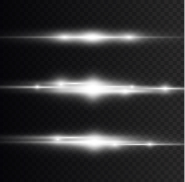 モーション効果 高速ラインの移動 スピード ライン レーザー ビーム 水平方向の白い光線 グロー フレア ベクトル