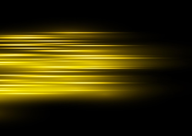 벡터 모션 라인 노란색 속도 레이저 빔 수평 광선 조명 효과 글로우 더스트 골드 플레어 스파크 벡터