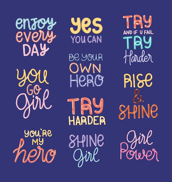 Vector motivation lettering pack