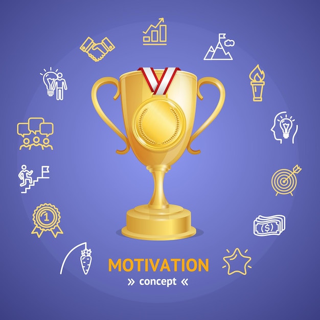 Motivation and Productivity Concept with Golden Cup Vector