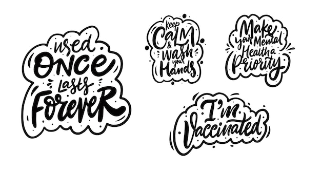 Vector motivational lettering phrases set hand drawn black color calligraphy vector illustration isolated o...