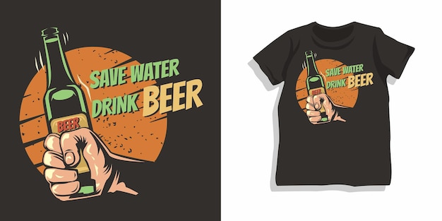 Vector motivational lettering with hand holding beer bottle t shirt design