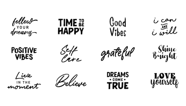 Vector motivational quotes bundle inspiration and good vibes set of typographic designs