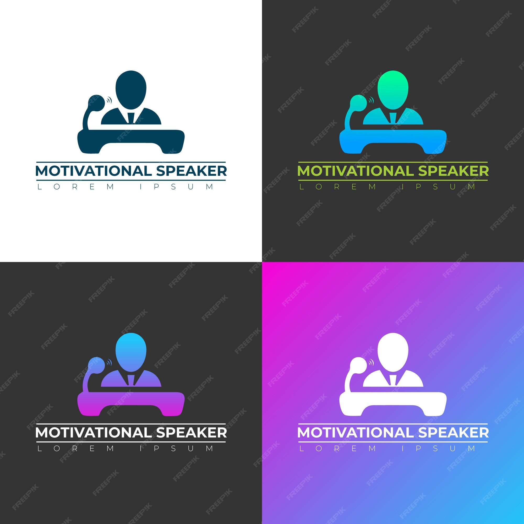 Kunstmatig Evenement evenwicht Motiverende spreker logo 4 idee motiverende spreker logo ontwerp. | Premium  Vector