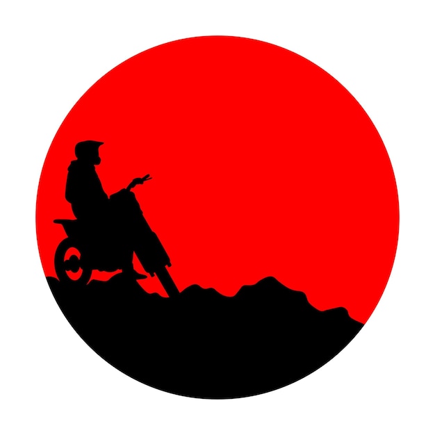 Vector motobike adventure awaits motocross biker starring at the red moon in the mountain