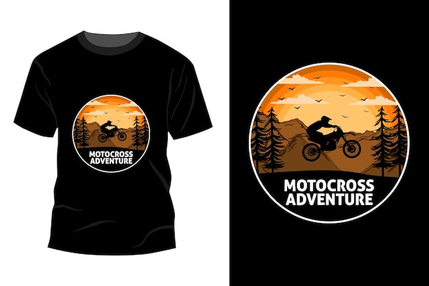 Vettore maglietta motocross avventura mockup design vintage retrò