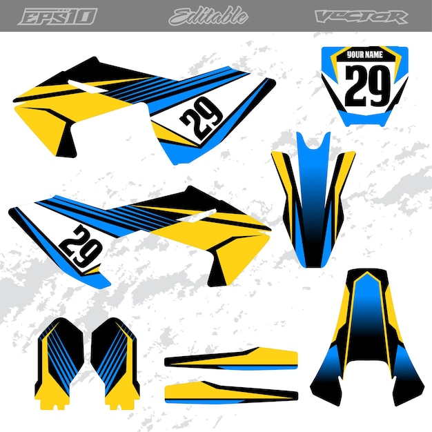 Motocross bike sticker graphics kit template vector