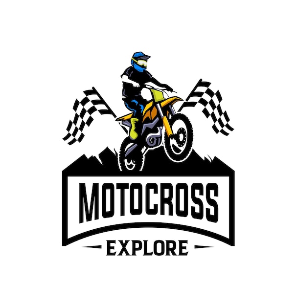 Vettore modello di disegno del logo del campione del mondo di motocross estremo