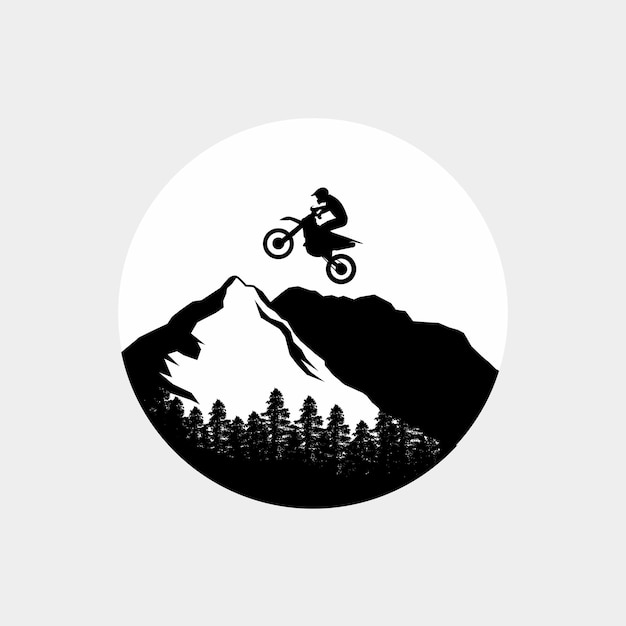 Vector motocross freestyle in mountain vector logo illustration