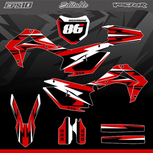 Vector motocross full body sticker pack racing style vector editable template