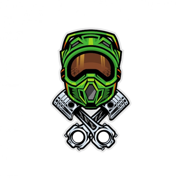 Vector motocross helmet and piston badge