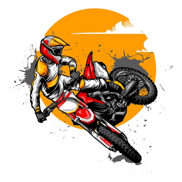 Motocross illustratie ontwerpen op effen kleur