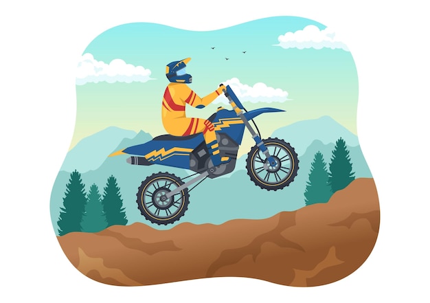 Motocross Illustration with a Rider Riding a Bike and Adventure in Extreme Sport Cartoon Hand Drawn