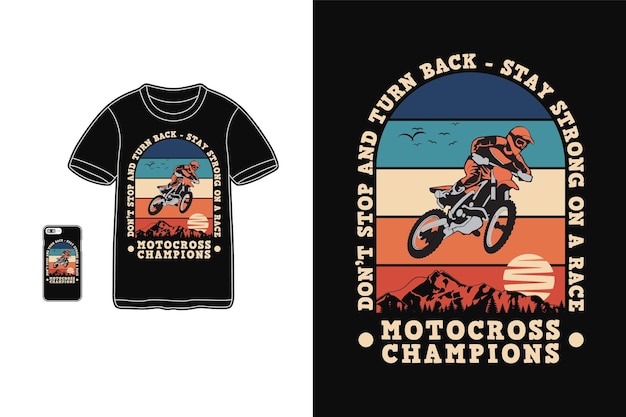 Motocross kampioenen, t-shirt design silhouet retro stijl