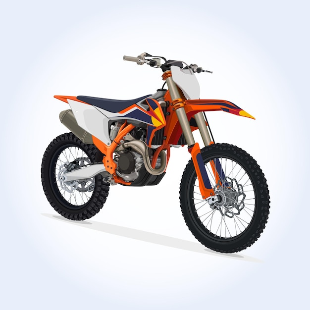 Motocross Orange Motorcycle Realistic Vector Illustration