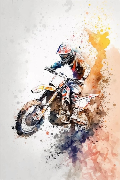 Vector a motocross racer in watercolors by rick owens