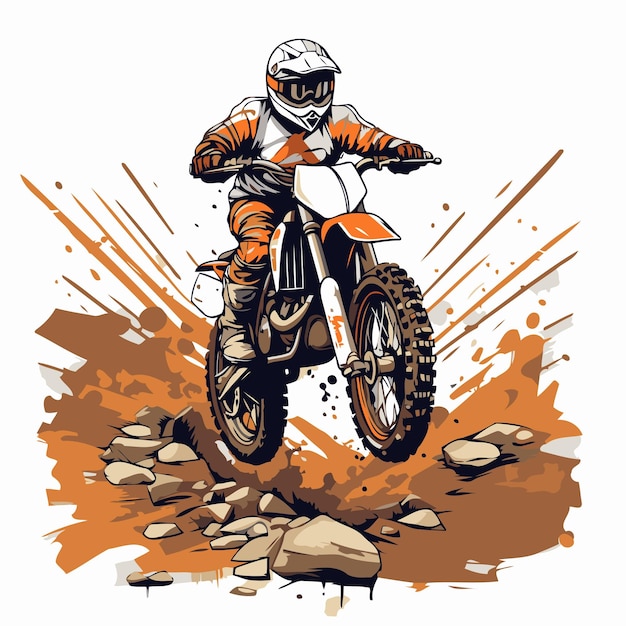 Vector motocross rider in action on the race track vector illustration