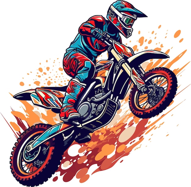 A motocross rider on a colorful background.