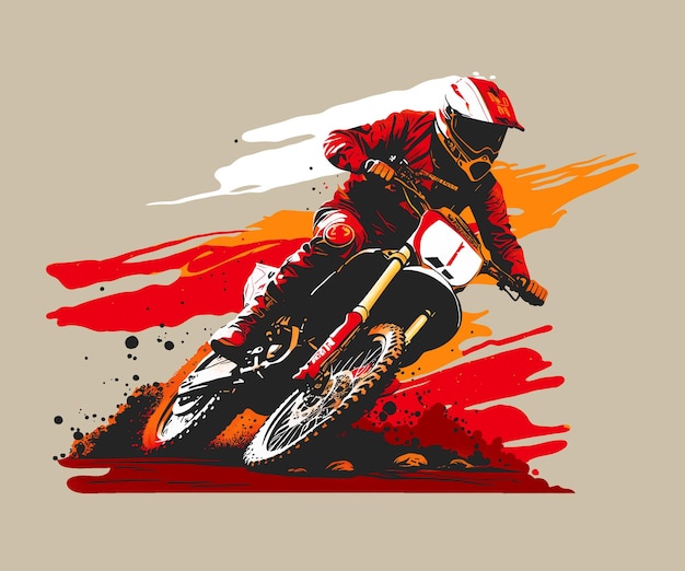 Motocross rider drive on roads full of dirt and mud Vector illustration