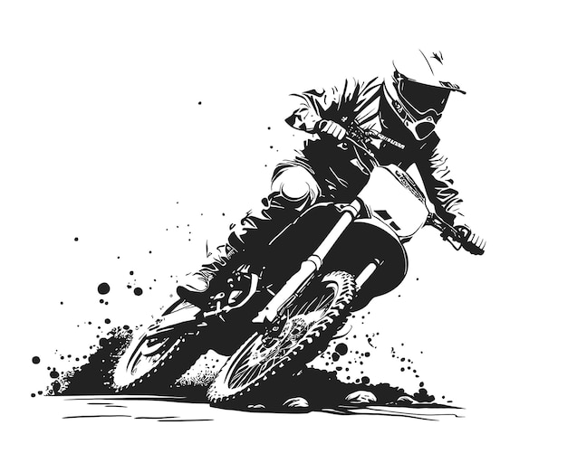 Motocross rider drive on roads full of dirt and mud Vector line art