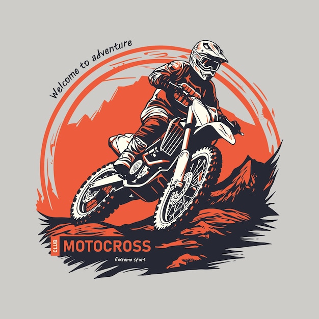 Vector a motocross rider in dynamic motion set against a vivid orange backdrop