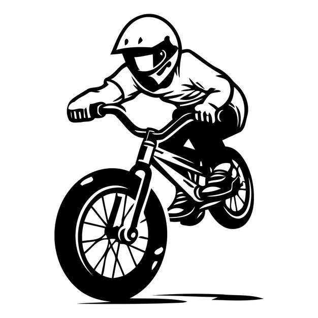 Motocross rider in helmet riding a bike Vector illustration