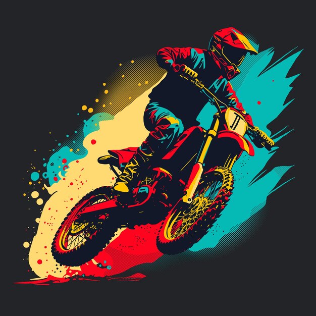 Motocross rider jumping on his bike Vector illustration