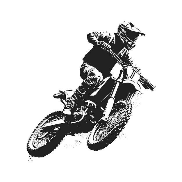 Motocross rider jumping on his bike Vector line art illustration