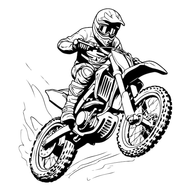 Motocross rider on the race Vector illustration Monochrome