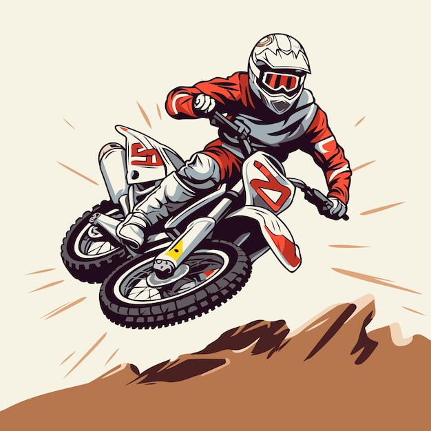 Motocross rider on the race Vector illustration in retro style