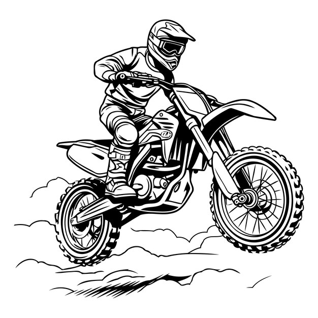 Motocross rider on the road Monochrome vector illustration