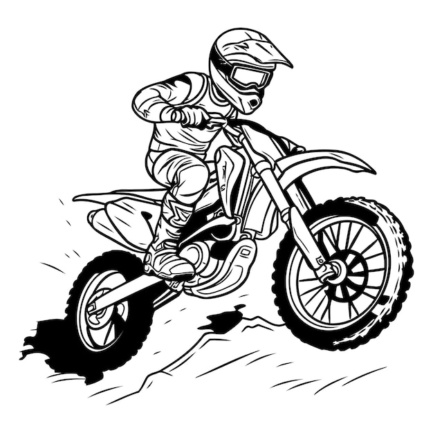 Vettore motociclista di motocross sulla strada illustrazione vettoriale in bianco e nero