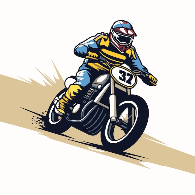 Motocross rider on the road Vector illustration in retro style