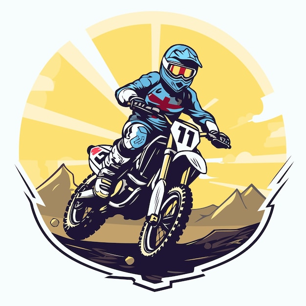 Motocross rider on the road Vector illustration in retro style