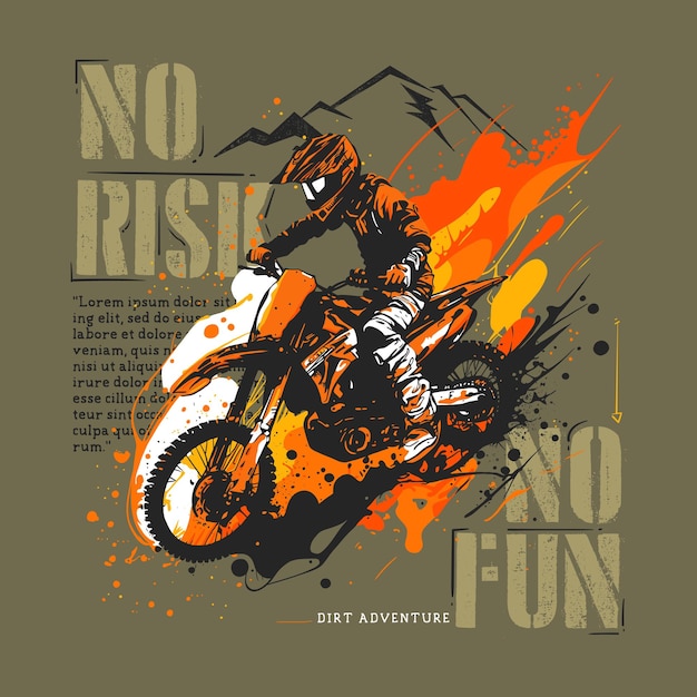 Motocross rider vector design illustration with splashes of paint in yellow and orange colors